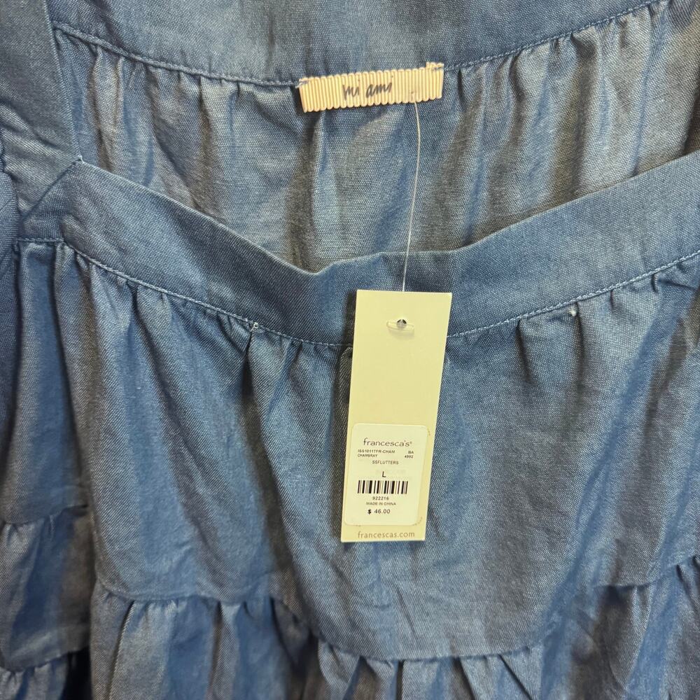 NWT Cottagecore Mi Ami Chambray Ruffle Tiered Tank Top Blouse Blue L Babydoll - Picture 2 of 8